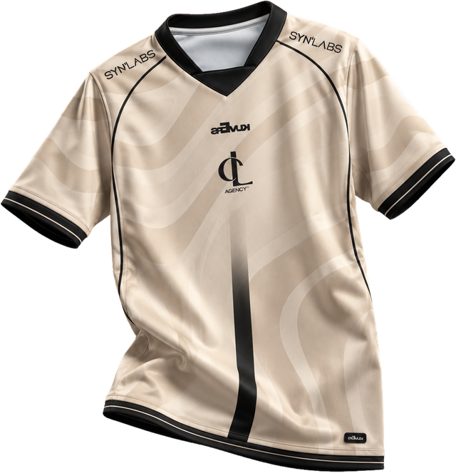 The official CL Agency jersey: beige and black, CL Agency crest on the chest